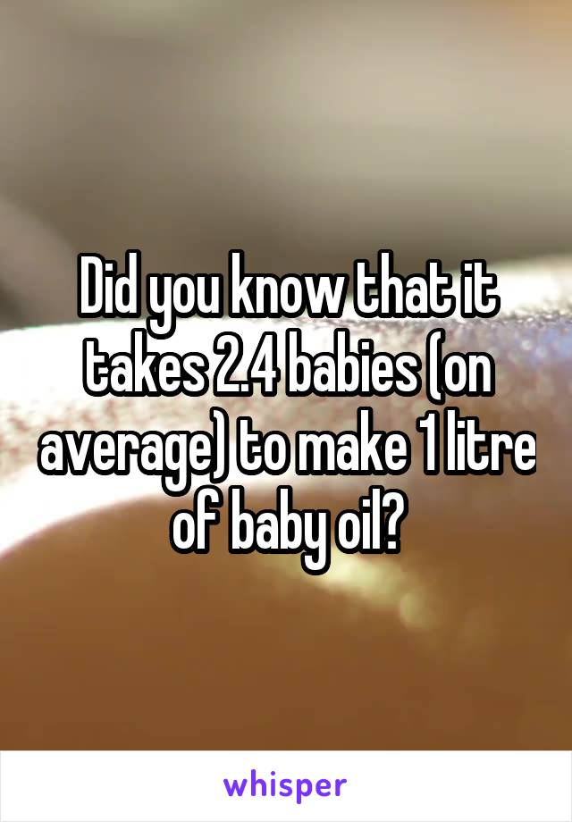 Did you know that it takes 2.4 babies (on average) to make 1 litre of baby oil?