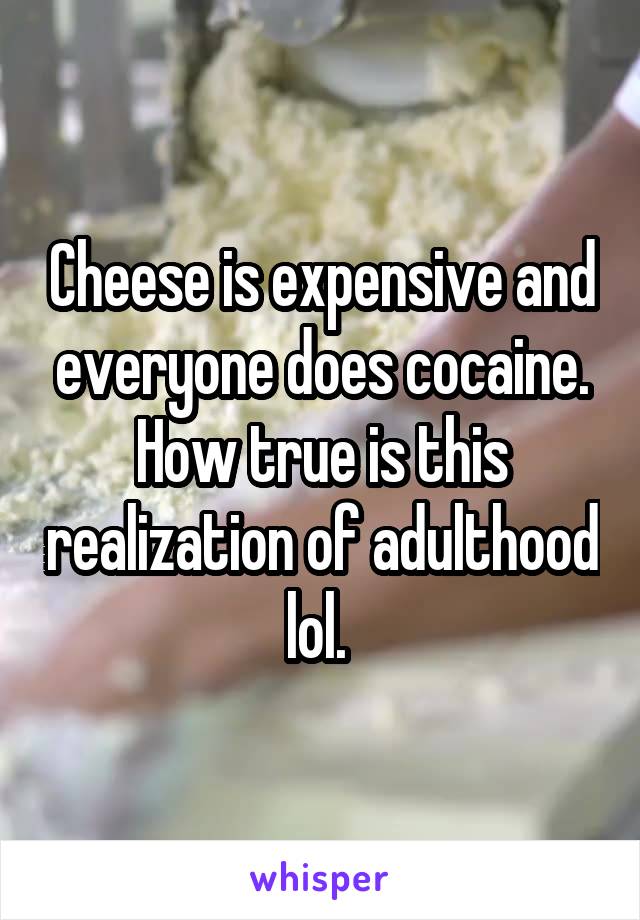 Cheese is expensive and everyone does cocaine. How true is this realization of adulthood lol. 