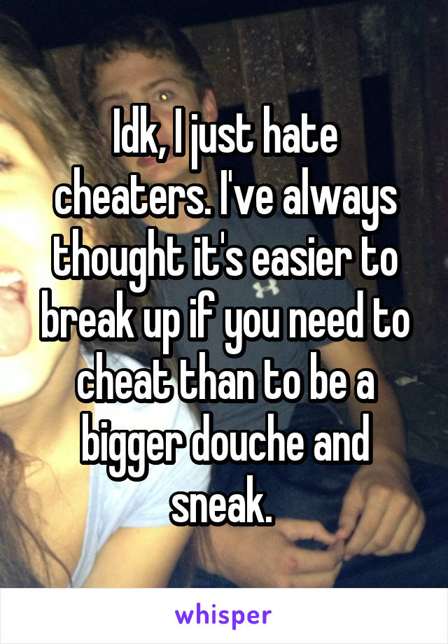 Idk, I just hate cheaters. I've always thought it's easier to break up if you need to cheat than to be a bigger douche and sneak. 