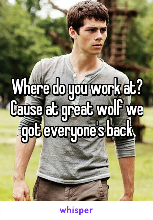 Where do you work at? Cause at great wolf we got everyone's back