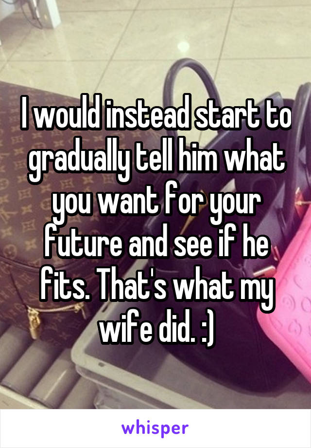 I would instead start to gradually tell him what you want for your future and see if he fits. That's what my wife did. :)