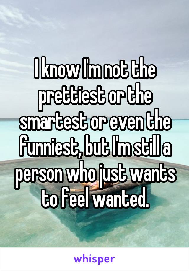 I know I'm not the prettiest or the smartest or even the funniest, but I'm still a person who just wants to feel wanted.