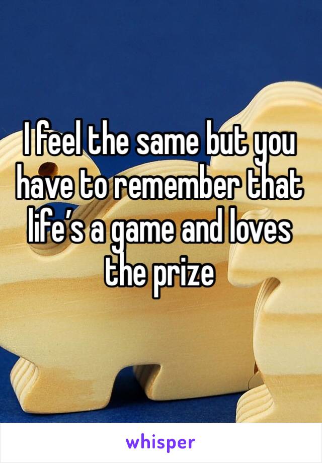 I feel the same but you have to remember that life’s a game and loves the prize 