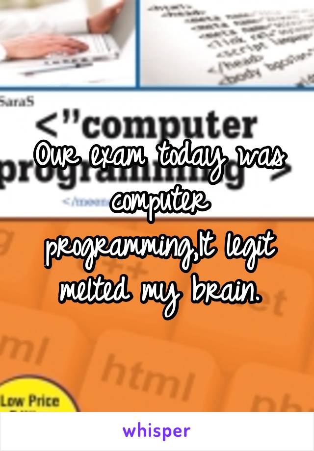 Our exam today was computer programming,It legit melted my brain.