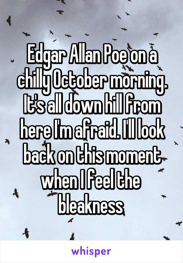 Edgar Allan Poe on a chilly October morning. It's all down hill from here I'm afraid. I'll look back on this moment when I feel the  bleakness 
