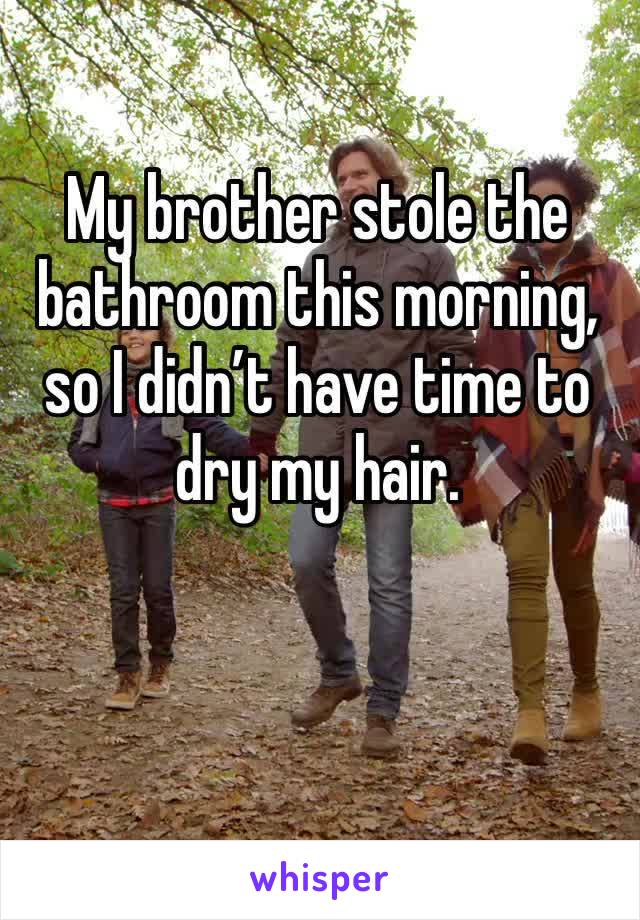 My brother stole the bathroom this morning, so I didn’t have time to dry my hair. 