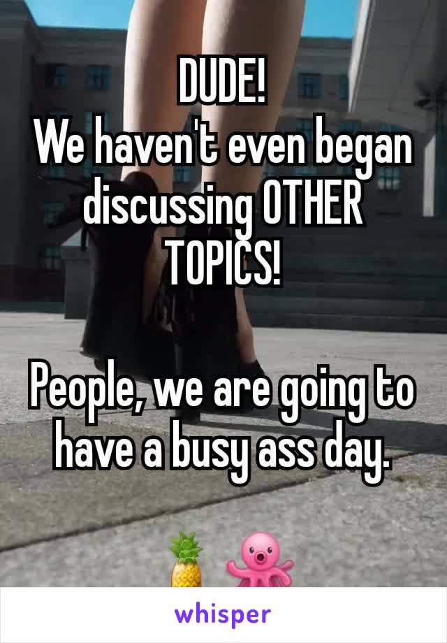 DUDE!
We haven't even began discussing OTHER TOPICS!

People, we are going to have a busy ass day.

🍍🐙