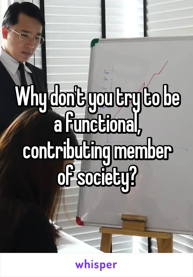 Why don't you try to be a functional, contributing member of society?