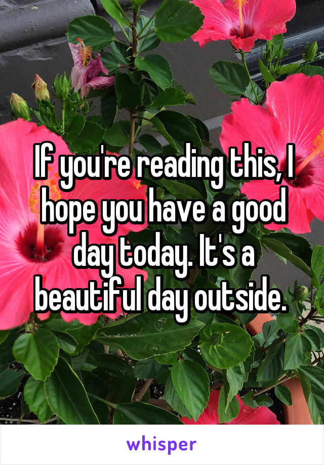 If you're reading this, I hope you have a good day today. It's a beautiful day outside. 