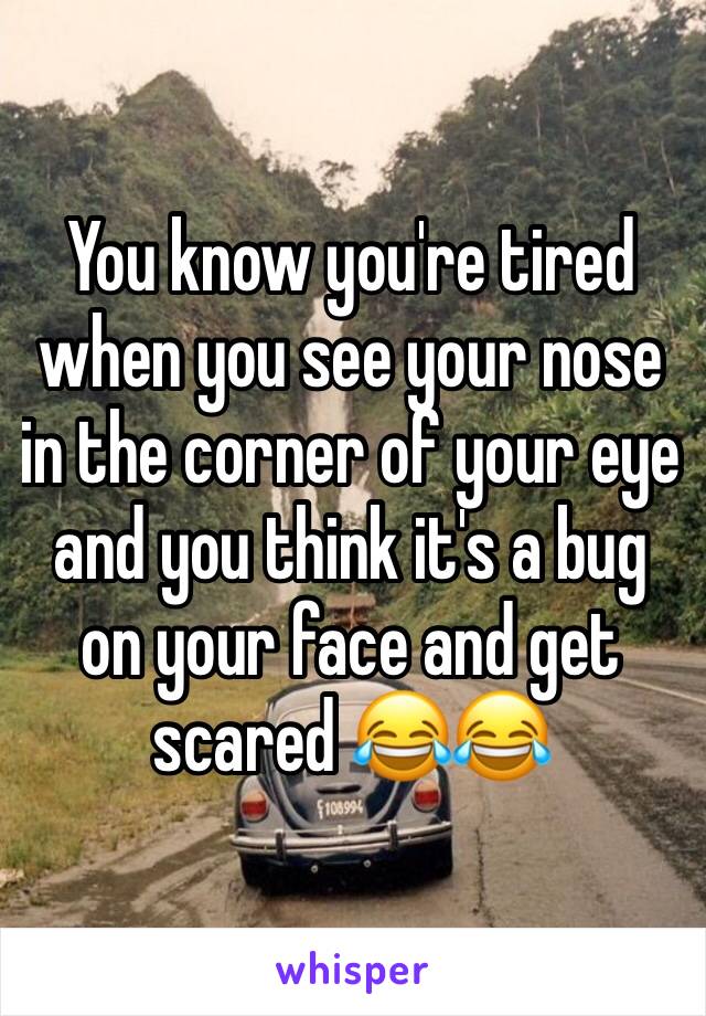 You know you're tired when you see your nose in the corner of your eye and you think it's a bug on your face and get scared 😂😂