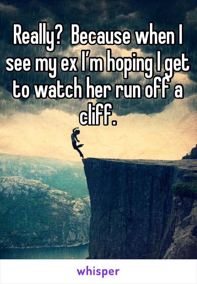 Really?  Because when I see my ex I’m hoping I get to watch her run off a cliff. 