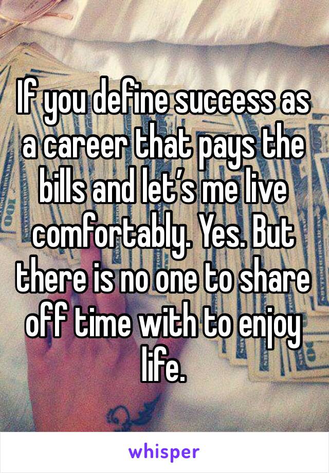 If you define success as a career that pays the bills and let’s me live comfortably. Yes. But there is no one to share off time with to enjoy life.