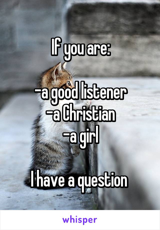 If you are:

-a good listener
-a Christian
-a girl

I have a question 