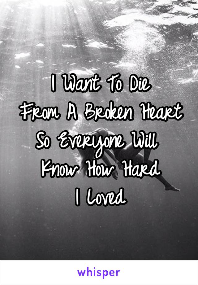 I Want To Die
From A Broken Heart
So Everyone Will 
Know How Hard
I Loved
