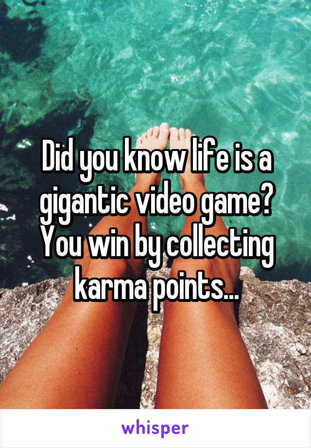 Did you know life is a gigantic video game? You win by collecting karma points...