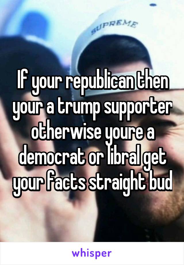 If your republican then your a trump supporter otherwise youre a democrat or libral get your facts straight bud