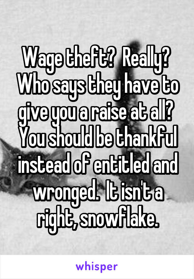 Wage theft?  Really?  Who says they have to give you a raise at all?  You should be thankful instead of entitled and wronged.  It isn't a right, snowflake.
