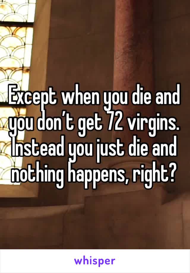Except when you die and you don’t get 72 virgins. Instead you just die and nothing happens, right?