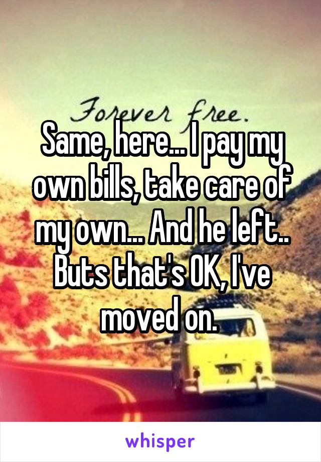 Same, here... I pay my own bills, take care of my own... And he left.. Buts that's OK, I've moved on. 