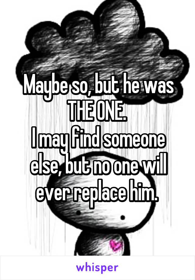 Maybe so, but he was THE ONE. 
I may find someone else, but no one will ever replace him. 