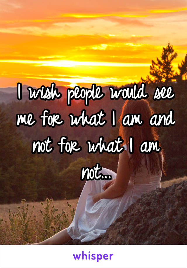I wish people would see me for what I am and not for what I am not...