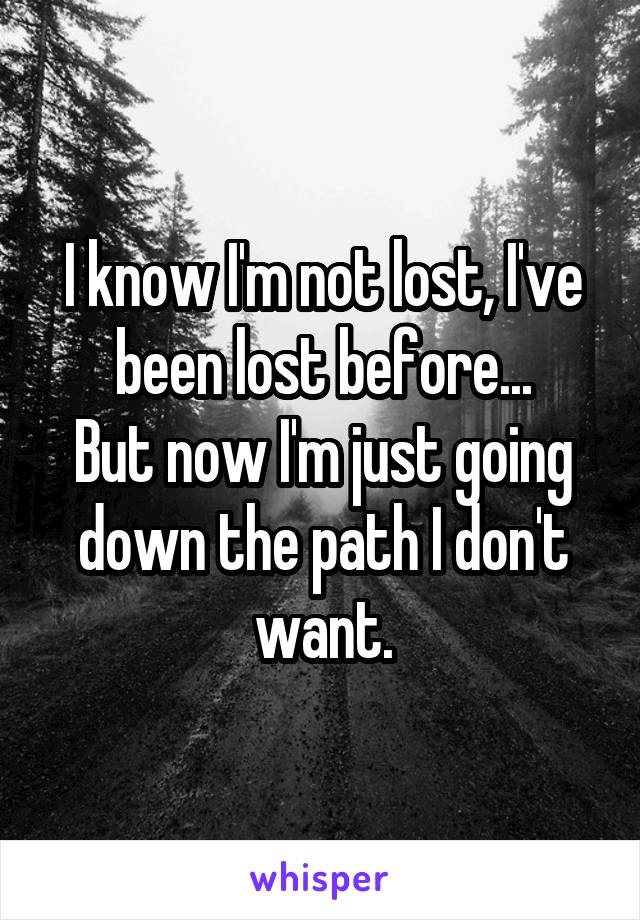 I know I'm not lost, I've been lost before...
But now I'm just going down the path I don't want.