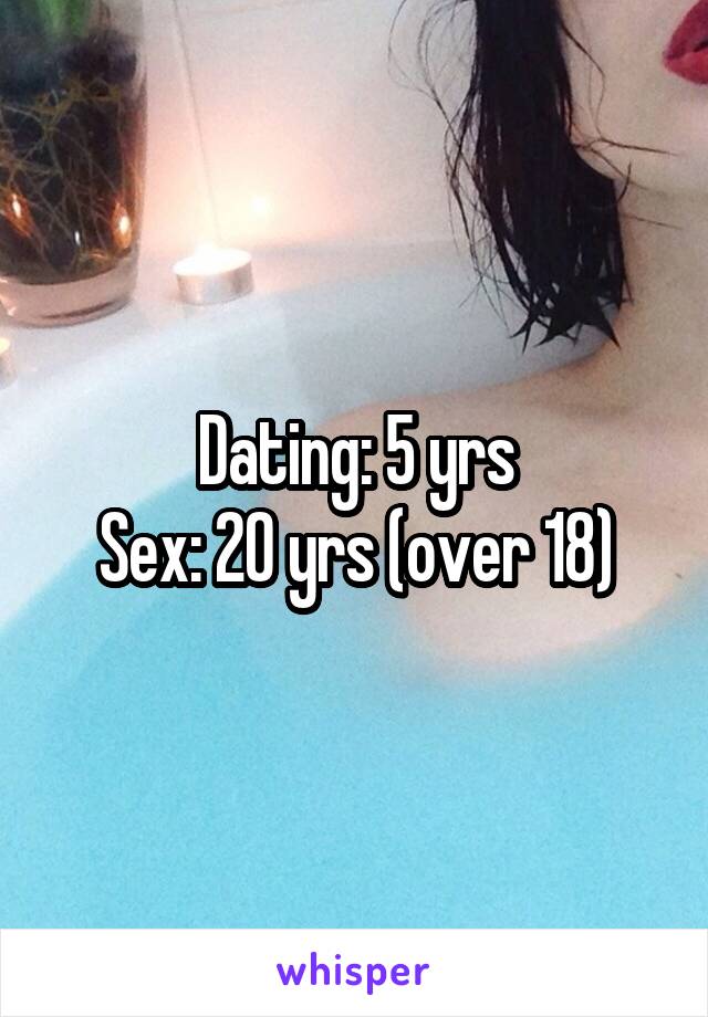 Dating: 5 yrs
Sex: 20 yrs (over 18)