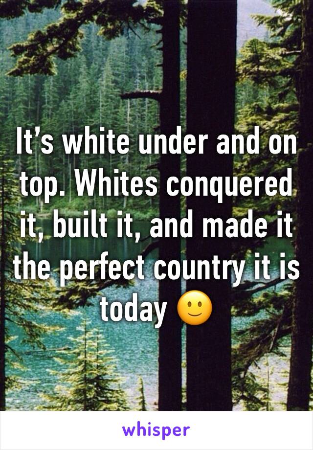 It’s white under and on top. Whites conquered it, built it, and made it the perfect country it is today 🙂