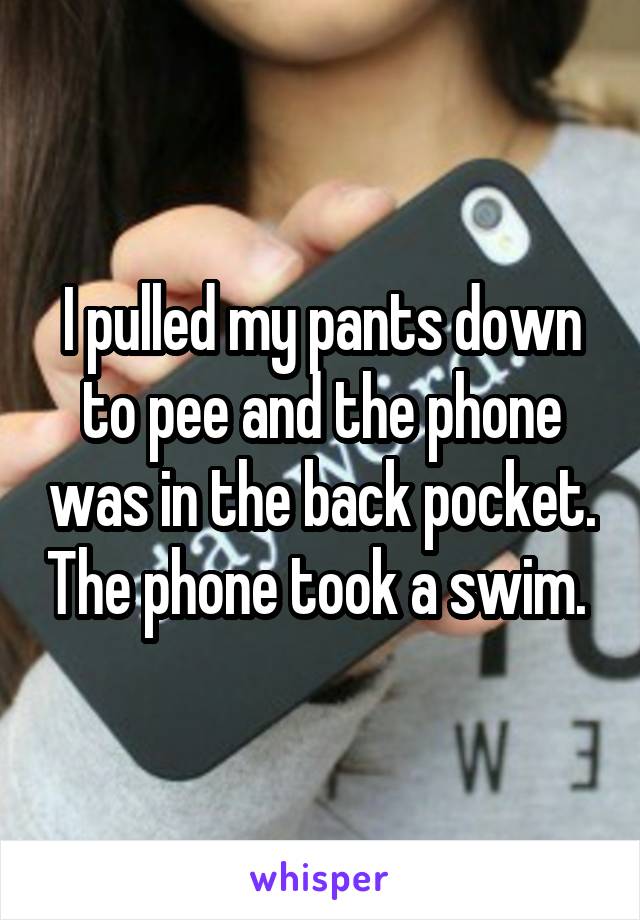 I pulled my pants down to pee and the phone was in the back pocket. The phone took a swim. 