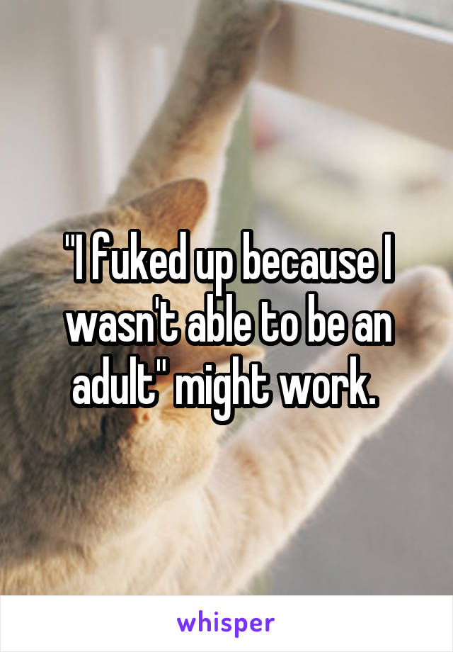 "I fuked up because I wasn't able to be an adult" might work. 