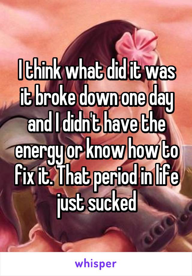 I think what did it was it broke down one day and I didn't have the energy or know how to fix it. That period in life just sucked