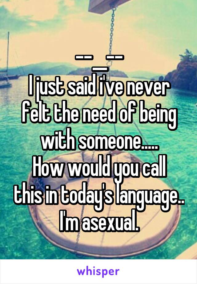 --__--
I just said i've never felt the need of being with someone.....
How would you call this in today's language..
I'm asexual.