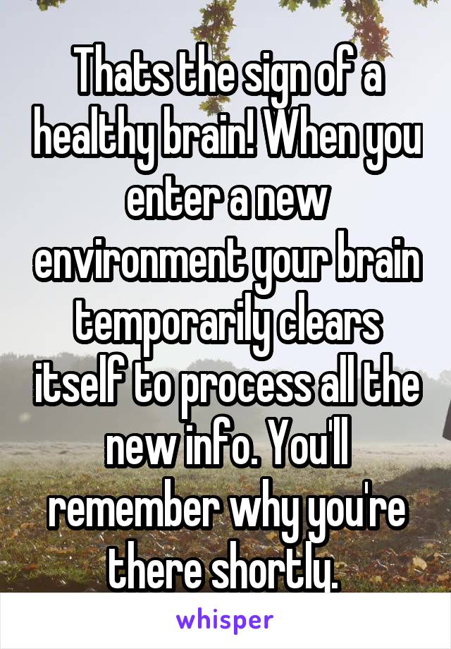 Thats the sign of a healthy brain! When you enter a new environment your brain temporarily clears itself to process all the new info. You'll remember why you're there shortly. 