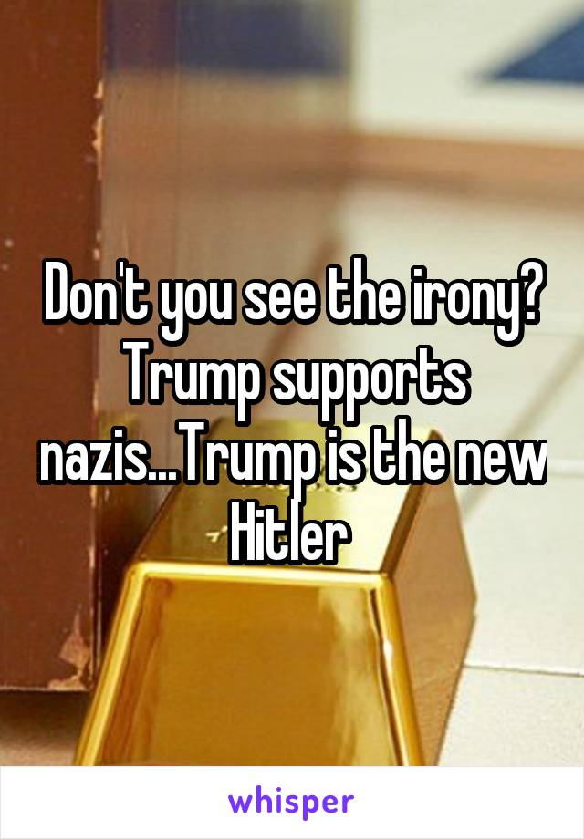 Don't you see the irony? Trump supports nazis...Trump is the new Hitler 