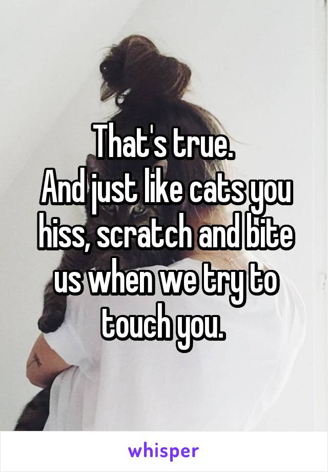 That's true. 
And just like cats you hiss, scratch and bite us when we try to touch you. 