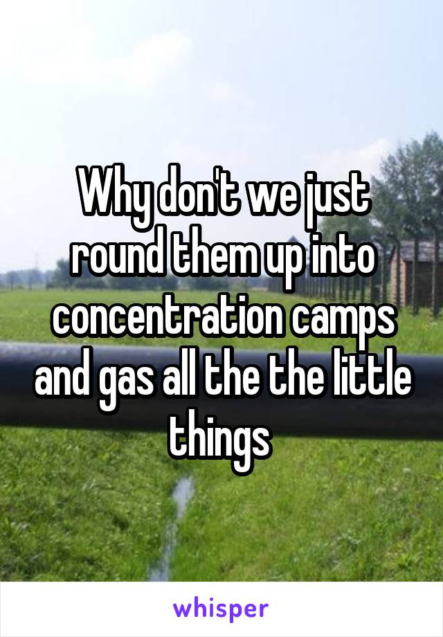 Why don't we just round them up into concentration camps and gas all the the little things 