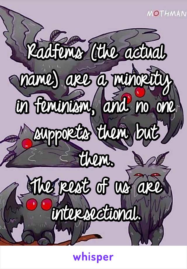 Radfems (the actual name) are a minority in feminism, and no one supports them but them.
The rest of us are intersectional.