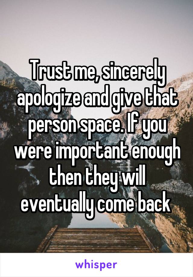 Trust me, sincerely apologize and give that person space. If you were important enough then they will eventually come back 