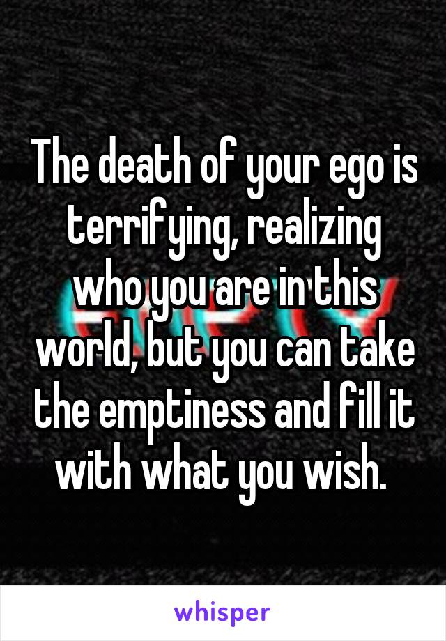 The death of your ego is terrifying, realizing who you are in this world, but you can take the emptiness and fill it with what you wish. 