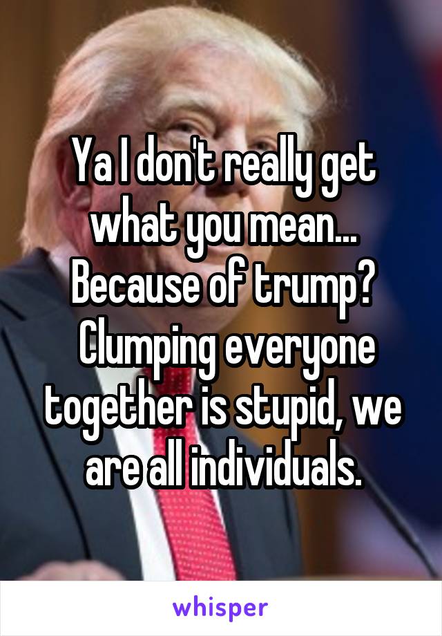 Ya I don't really get what you mean... Because of trump?
 Clumping everyone together is stupid, we are all individuals.
