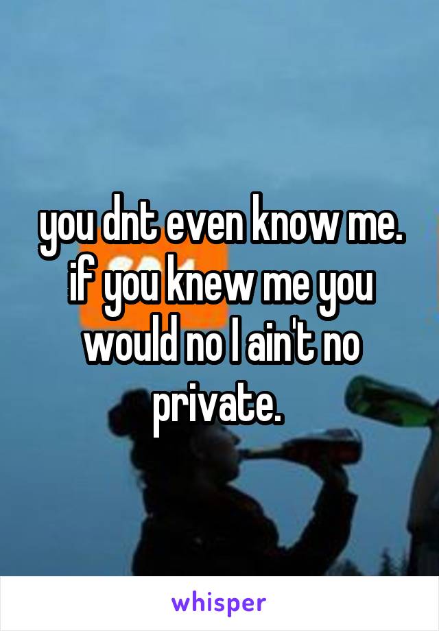 you dnt even know me. if you knew me you would no I ain't no private. 
