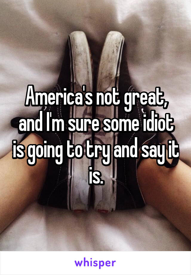 America's not great, and I'm sure some idiot is going to try and say it is.