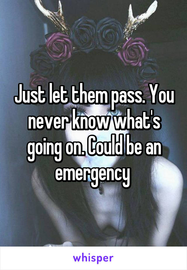 Just let them pass. You never know what's going on. Could be an emergency 