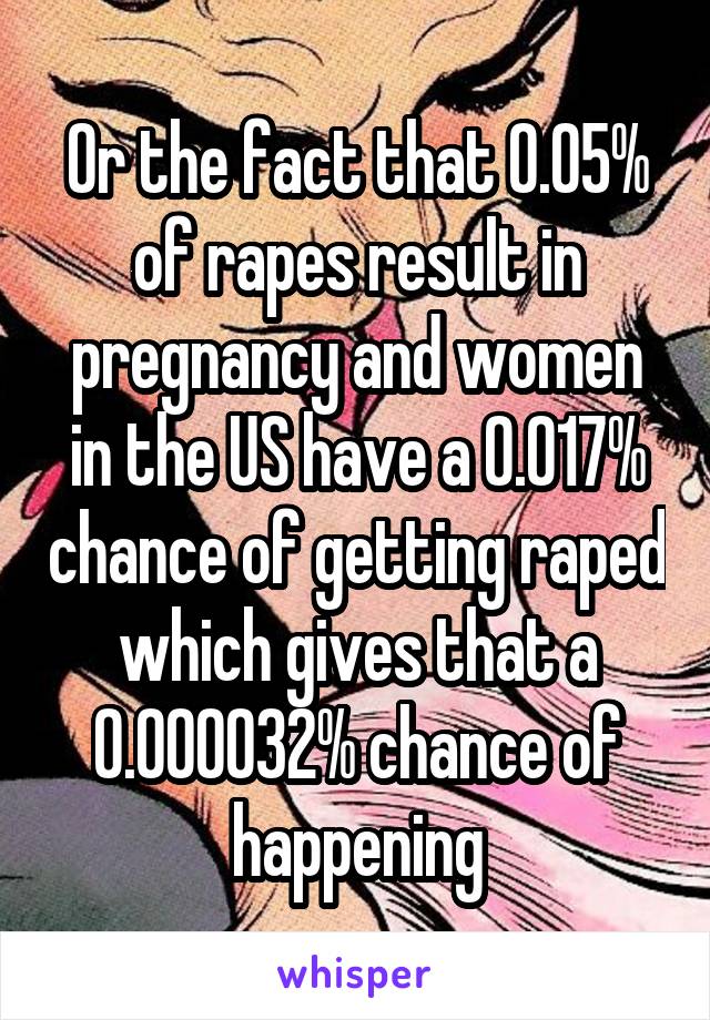 Or the fact that 0.05% of rapes result in pregnancy and women in the US have a 0.017% chance of getting raped which gives that a 0.000032% chance of happening