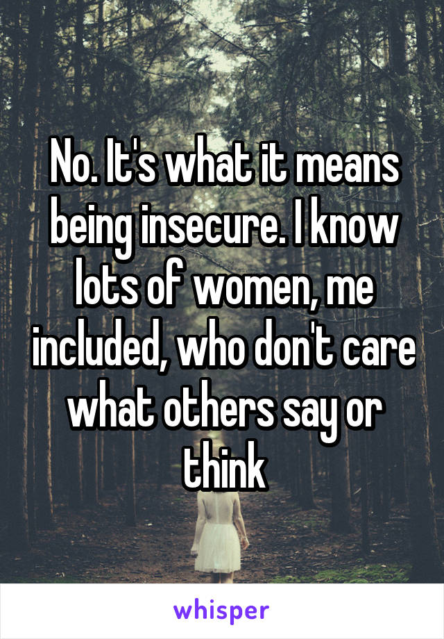 No. It's what it means being insecure. I know lots of women, me included, who don't care what others say or think