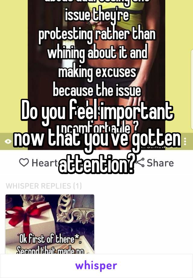 Do you feel important now that you've gotten attention?