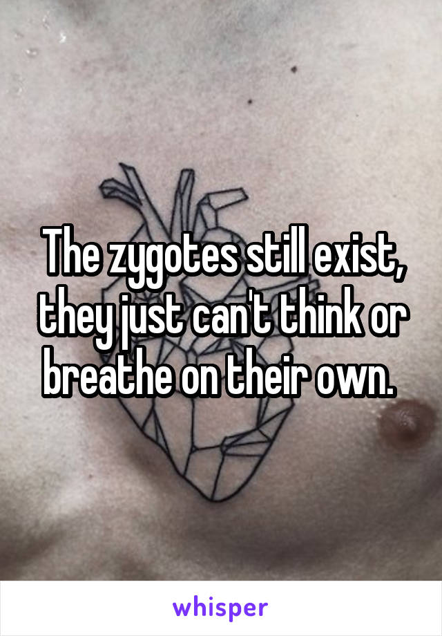 The zygotes still exist, they just can't think or breathe on their own. 