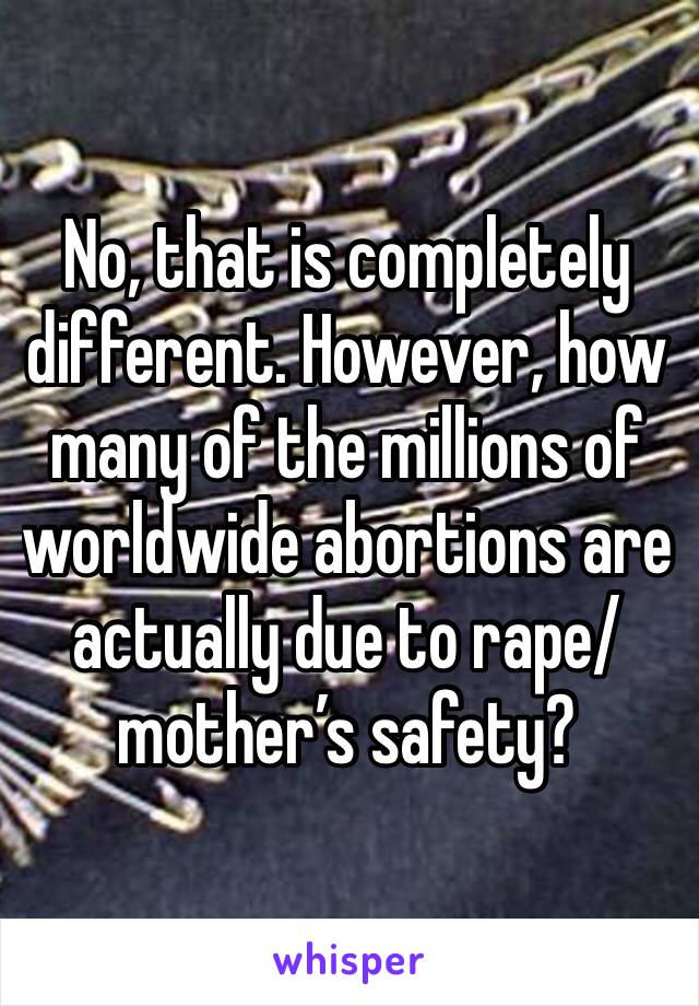 No, that is completely different. However, how many of the millions of worldwide abortions are actually due to rape/mother’s safety?