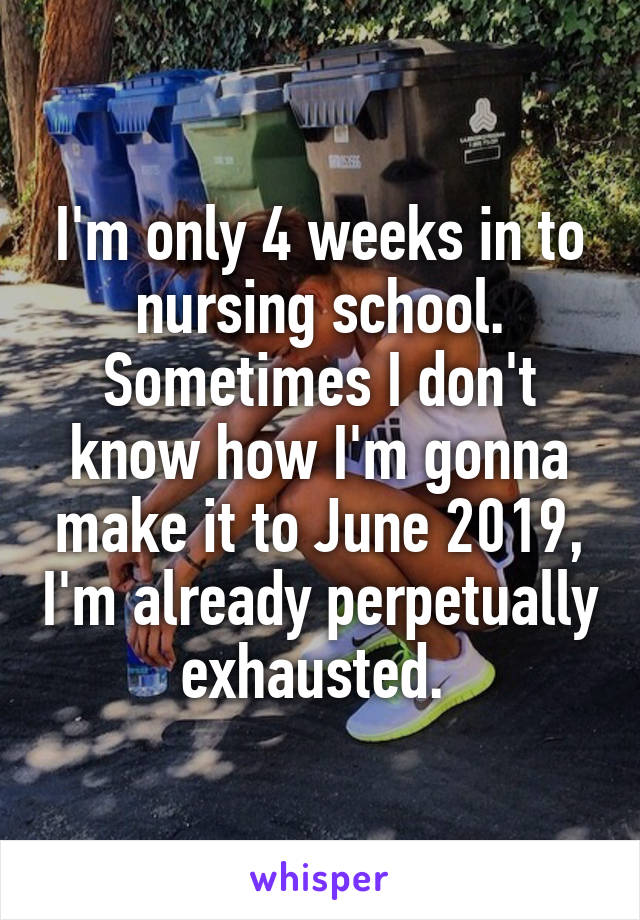 I'm only 4 weeks in to nursing school. Sometimes I don't know how I'm gonna make it to June 2019, I'm already perpetually exhausted. 