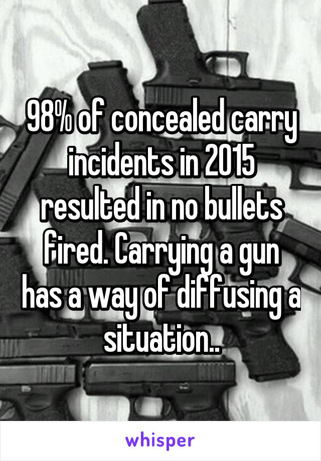 98% of concealed carry incidents in 2015 resulted in no bullets fired. Carrying a gun has a way of diffusing a situation..